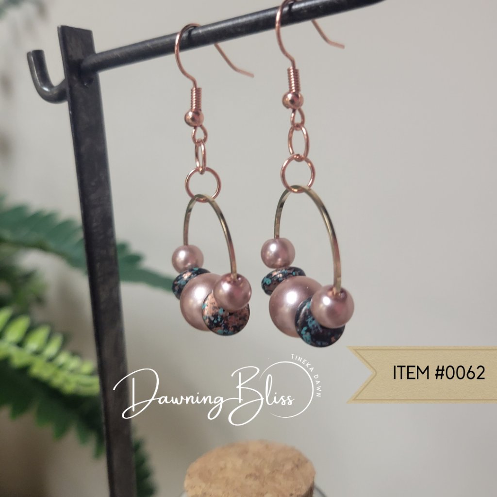 Rose Gold- Soft Pink-Black Blue- Dangle Beaded Earrings- By Tineka Dawn